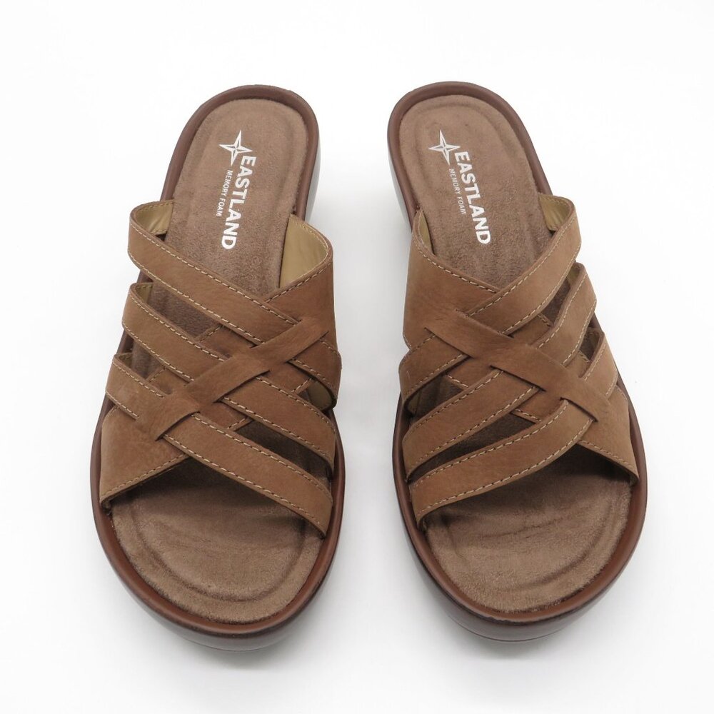Eastland Women's Brown Poppy Wedge Sandals Slip-On Size 6 Memory Foam NEW